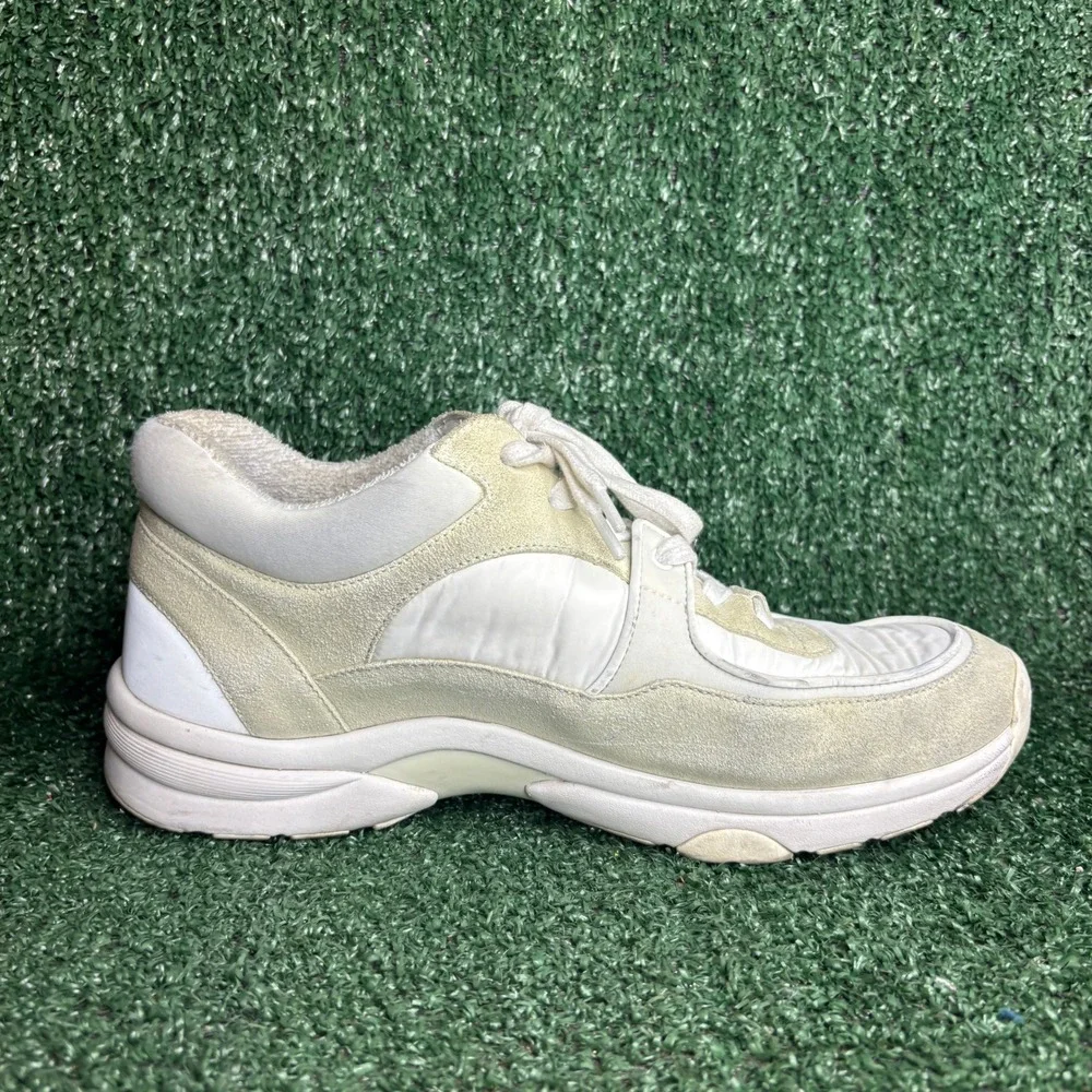 Chanel CC Logo Low Top Suede Nylon Chunky Dad Lifestyle Sneakers White Women 9.5
